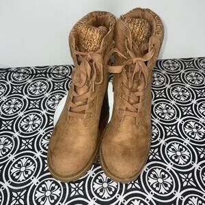 Sun + Stone Romina Lace-up Hiker Booties Chestnut 9.5